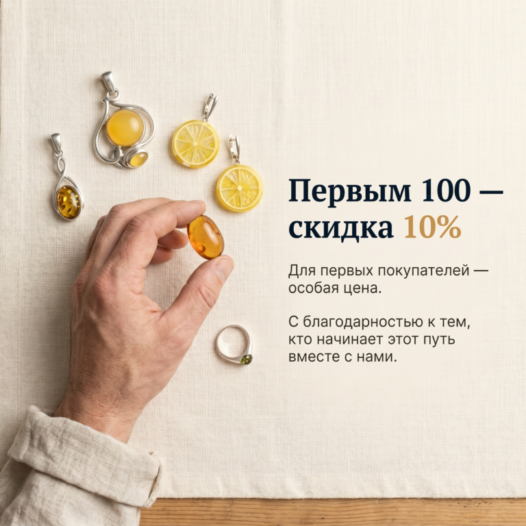 Первым 100 покупателям — скидка 10% на украшения из янтаря